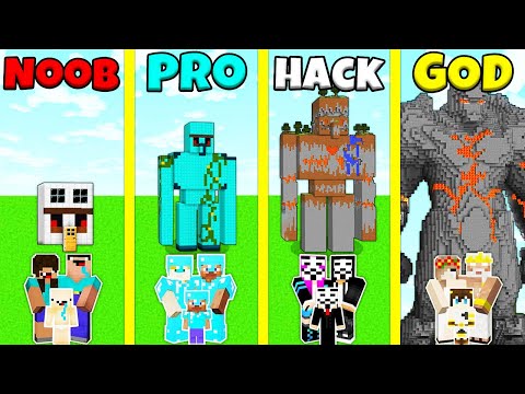 Minecraft Battle: NOOB vs PRO vs HACKER vs GOD: INSIDE GOLEM BASE HOUSE BUILD CHALLENGE / Animation
