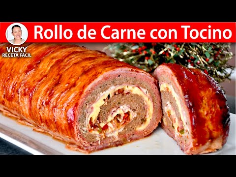 ROLLO DE CARNE CON TOCINO 🎄😋 | Vicky Receta Facil Video