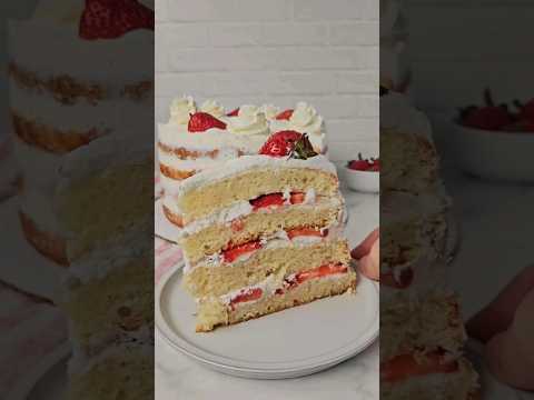 Watch Video: Strawberry Shortcake Layer Cake! 🍓🍰 #baking #recipe #cake #dessert