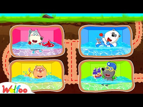 Wolfoo Has Fun Playtime With Four Colors Swimming Pool Challenge Underground @wolfoofamilyofficiall
