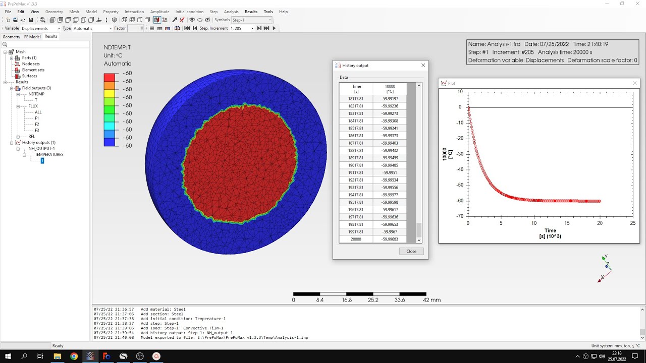 PrePoMax (CalculiX FEA) - Tutorial 23 - Transient heat transfer analysis - sphere cooling