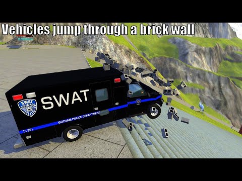 Stairs Jumps Down Through Brick Wall - BeamNG.drive High Speed Stairs Jumps