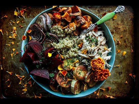 One Minute Quinoa Bowl with Chicken and Roasted Vegetables