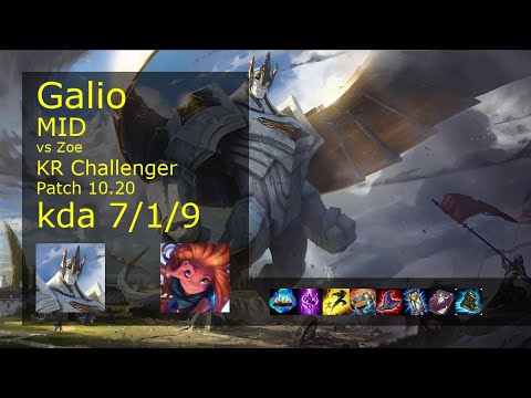 Galio Mid vs Zoe - KR Challenger 7/1/9 Patch 10.20 Gameplay // [롤] 갈리오 vs 조이 미드