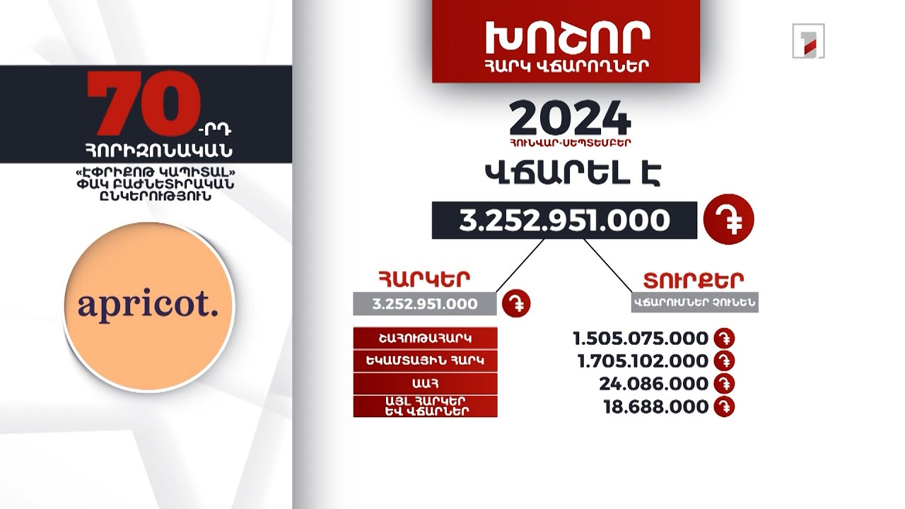 «Էփրիքոթ կապիտալ» ընկերությունը 2024-ի 9 ամսում 3 մլրդ 252 մլն դրամի հարկ է վճարել