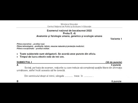 Rezolvare subiect Bacalaureat Anatomie și fiziologie umană, genetică și ecologie umană 2022