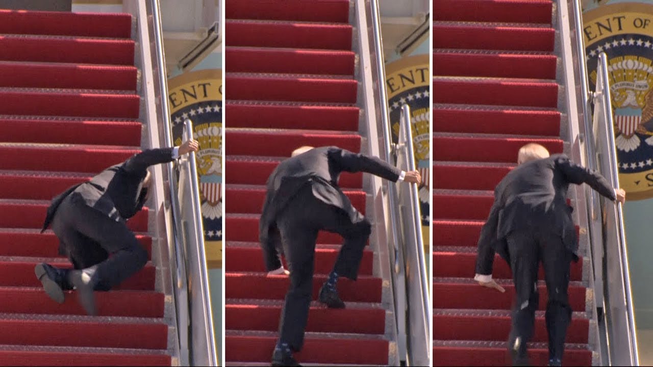 Joe Biden fall three times while boarding Air Force One | Video of joe biden fall on steps