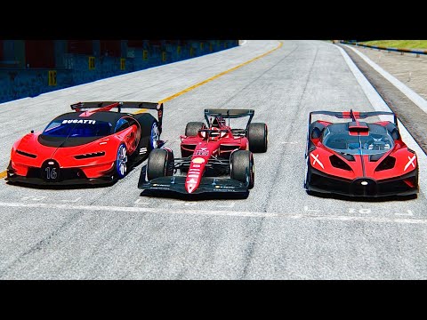 Ferrari F1 2022  vs Bugatti Bolide vs Bugatti Vision GT at Drag Race 20 KM