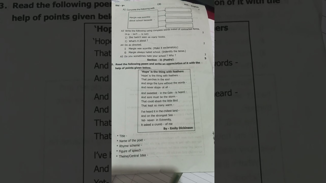 9th standard unit test first paper English