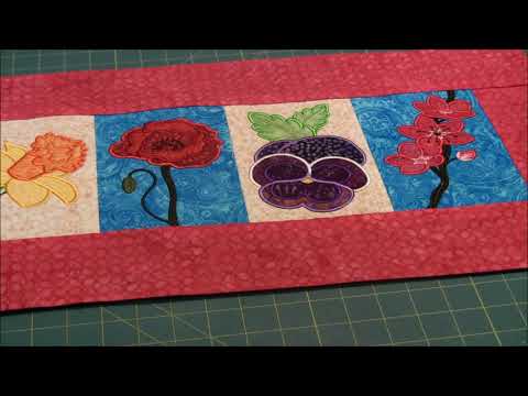 Machine Embroidered Spring Flowers Table Runner