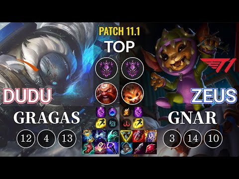 HLE DuDu Gragas vs T1 Zeus Gnar Top - KR Patch 11.1