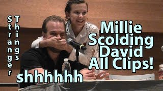 David Harbour SPOILS S2,3&4 Millie Bobby Brown Scolding about spoiling Stranger Things Panel video