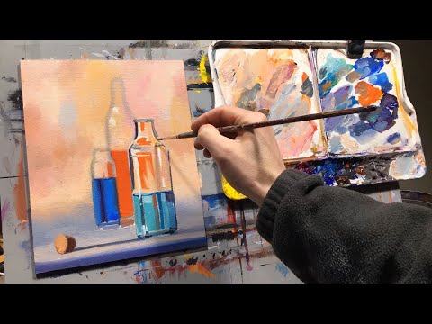 Acrylic Still Life Painting - Glass Bottles