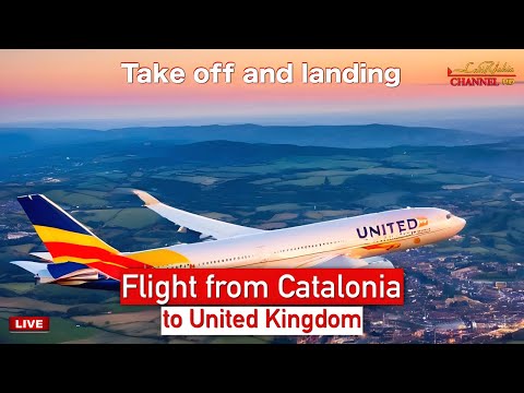 Flight from Catalonia to United Kingdom 4K