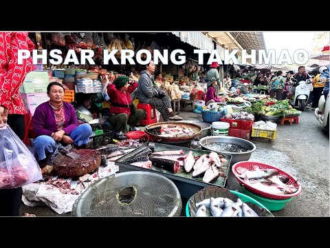 Plenty of Fresh's food ,Chicken Fish Vegetables Fruits & activities of People in Takhmao Market