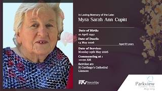 Memorial service for Myra Sarah Ann Cupitt