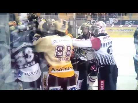 GSHC vs HC Lugano brawl and goalies fight on 2012-10-30
