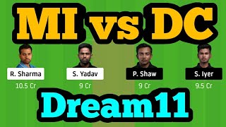 MI vs DC Dream11| MI vs DC | MI vs DC Dream11 Team|
