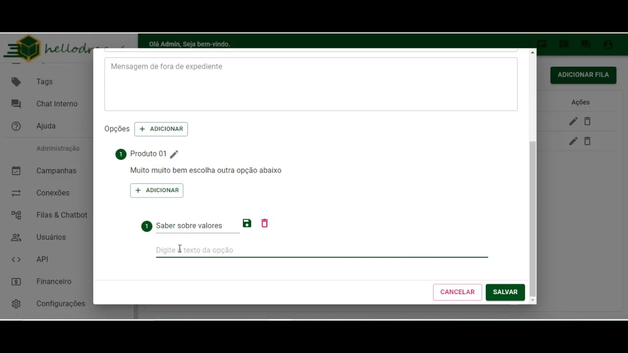 Criando Chatbot em filas e chatbot - Script whaticket SaaS