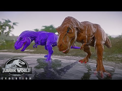 T REX Vs Acrocanthosaurus Breakout & Fight   Jurassic World Evolution Dinosaurs Fighting