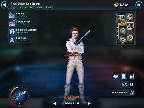 Rebel Officer Leia Organa Achieving Gear XIII SWGOH
