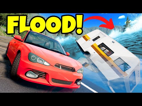 This NEW Flood Escape Map is INTENSE in BeamNG Drive Mods!