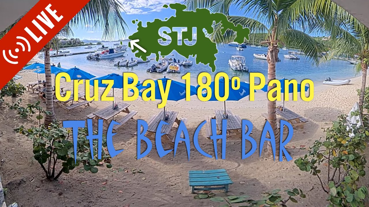 Live webcam view of The Beach Bar Panorama, Cruz Bay