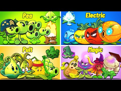 PvZ2 - 4 Teams: PEA x PULT x ELECTRIC x MAGIC - Who Will Win? Team Plant Vs Team Plant.
