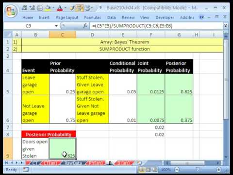 Excel Statistics 55.5: Bayes Theorem Posterior Probabilities