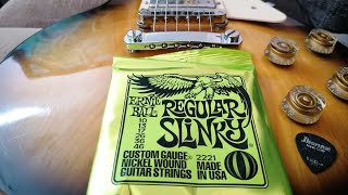 Video thumbnail for Guitar Strings Setup and Demo on Les Paul (Ernie Ball Regular Slinky ) by Ralph Aouad Guitar