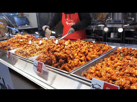 Popular Korean Sweet Crunchy Chicken (Dakgangjeong) in Traditional Market