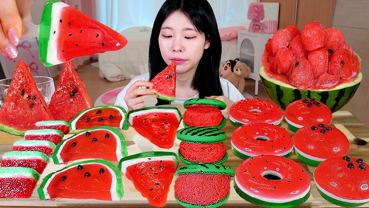 ASMR MUKBANG| 수박 디저트 아이스크림 탕후루 마카롱 젤리 먹방 & 레시피 DESSERT ICE CREAM MACARONS EATING
