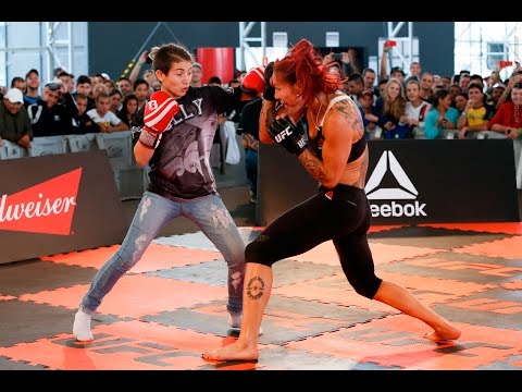 UFC 198: Cris Cyborg Spars With Fan at Workouts