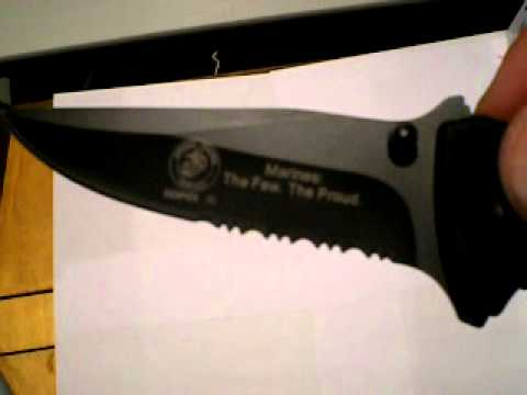 All Black US Marines Spring Assisted Rescue Pocket Knife