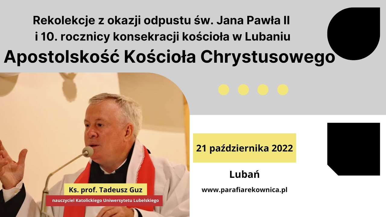 Kościół Chrystusowy w nauczaniu św. Jana Pawła II i ks. kard. Stanisława Hozjusza – ks. prof. Tadeusz Guz — Apostolskość Kościoła (21.10.2022)