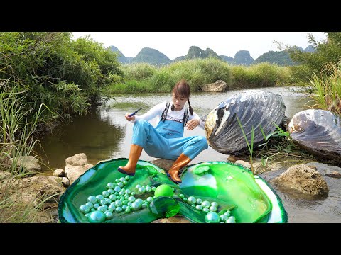 🎁🔮Stunning Find in Nature: She Finds Glorious Pearl and Radiant Gem-Filled Clam in Forested Woods