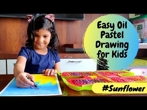 Easy Oil Pastel Drawing for Kids | Sunflower and Butterfly | Oil Pastel Art for Kids
