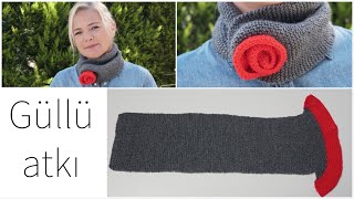 Tek bir parçadan çok kolay örgü Güllü Atkı / en kolay örgü modelleri/örgü boyunluk/ Figen Ararat
