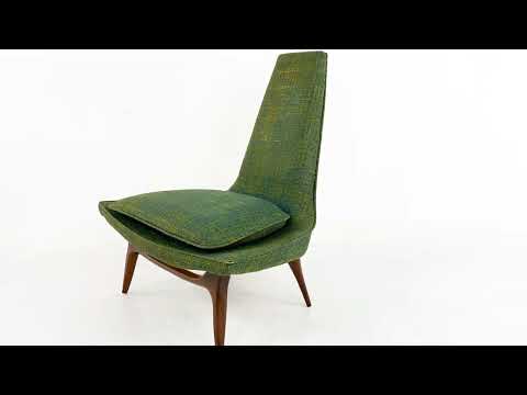 Karpen of California Mid Century High Back Walnut Slipper Lounge Chairs - A Pair