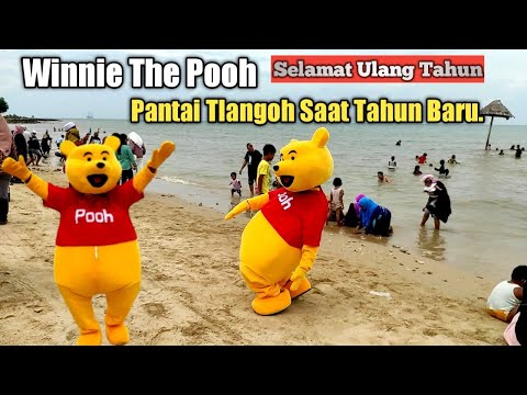 Badut Main Di Pantai Saat Ulang Tahun  Badut Winnie The Pooh Senang  Berjoget Di Pantai Tlangoh