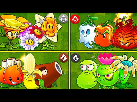 Random 4 Team Plants Spear_Fire_Arma_Contain - Who Will Win? - PvZ2 Team Plants Battles