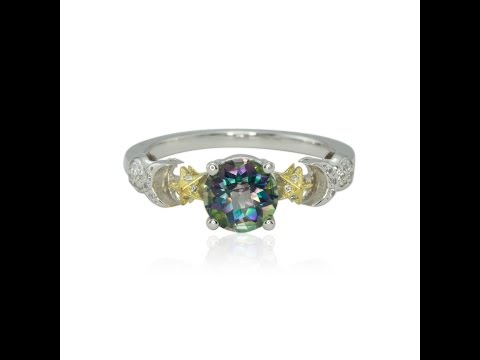 Fire Mystic Topaz Engagement Ring with Diamond Pave Sun, Moon and Stars on Shank LS4327