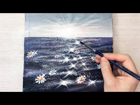 Daisies and sparkling sea / Step by step acrylic painting / Relax / #71
