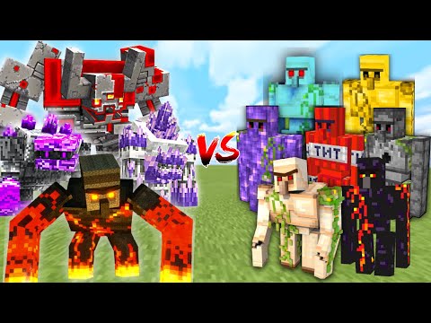 [1vs100] OVERPOWERED GOLEM vs ALL GOLEMS in Minecraft Mob Battle