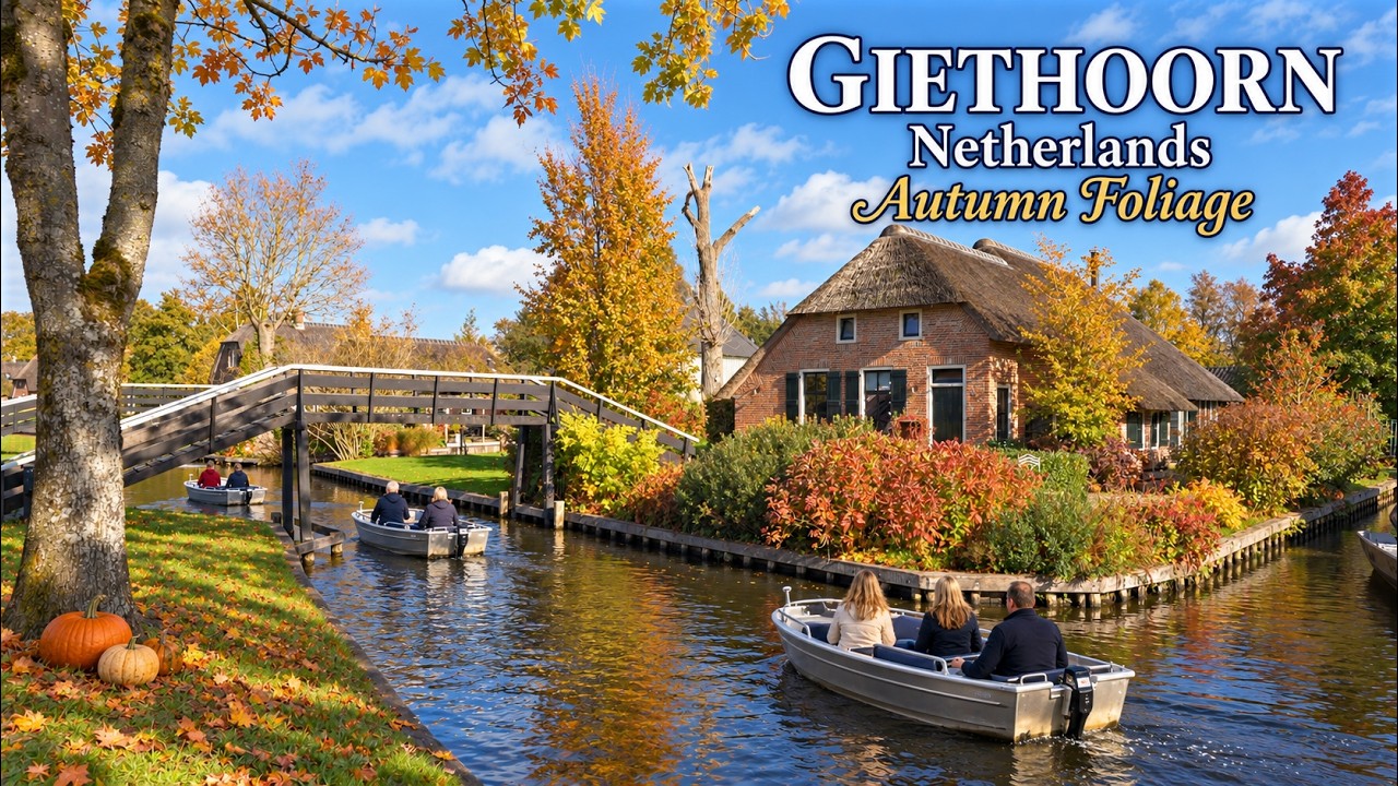 Giethoorn, Netherlands 🍁 A Beautiful Autumn Walk Through a Fairytale Village On A Sunny Day 4K