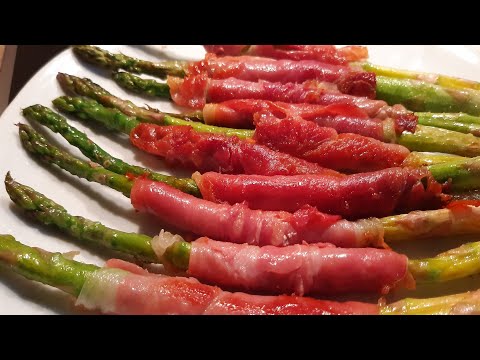 Espárragos trigueros con jamón a la plancha - Cocina fácil