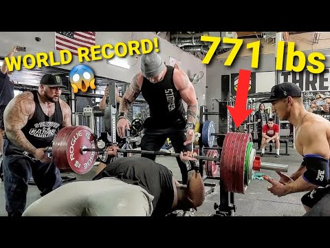 BENCH PRESS WORLD RECORD 771 LBS (350 KG) - INCLUDES FULL WORKOUT!!