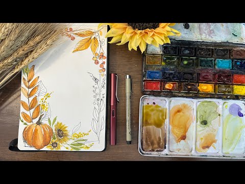 Watercolor Journal Day 225 (Fall Border Ink and Wash)