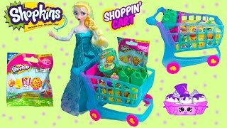 Shopkins Season 3 LARGE BLUE SHOPPING CART Blind Bag Micro Lite Queen Elsa Disney Frozen Unboxing