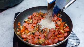 Dîner rapide, mais super savoureux - riz et saucisses à la poêle